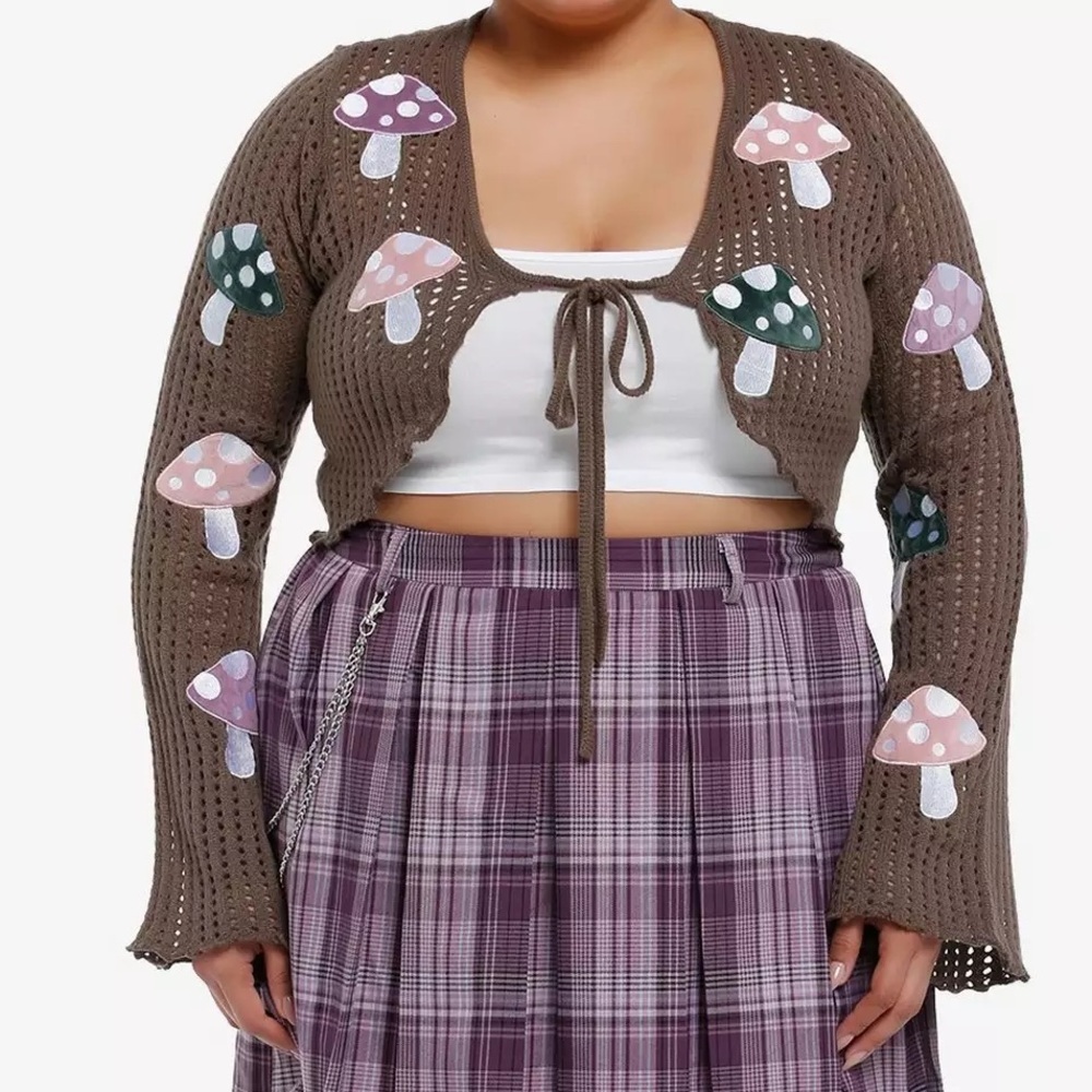 Hot Topic Thorn & Fable Mushrooms Tie-Front Crop Cardigan Plus Size